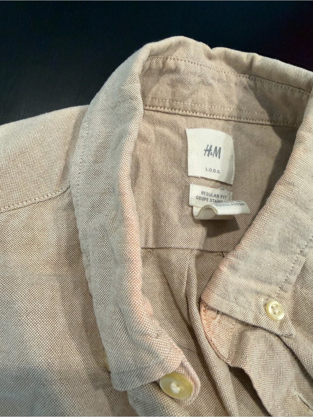 H&M Men's Button-Down Long Sleeve Shirt — Beige - Picture 3 of 4
